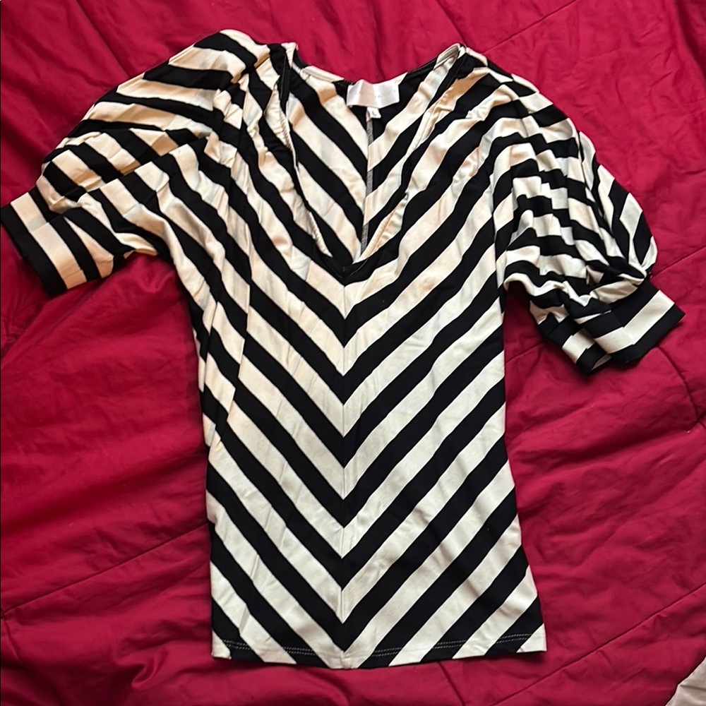 Corey Lynn Calter Black and White Fitted Graphic Blouse